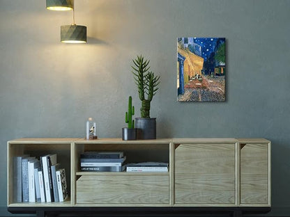 Wieco Art Cafe Terrace at Night Modern Stretched and Framed Giclee Canvas Prints Van Gogh Oil Paintings Reproduction Cityscape Picture on Canvas Wall Art Ready to Hang for Bedroom Home Decor