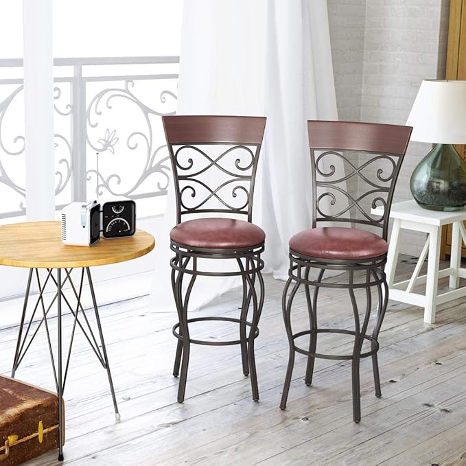 COSTWAY Bar Stools Set of 4, 360 Degree Swivel, 30" Bar Height Bar stools, with Leather Padded Seat Bistro Dining Kitchen Pub Metal Vintage Chairs with Back (Set of 4)