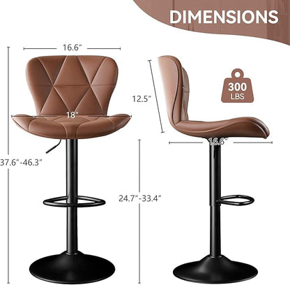 Bar Stools Set of 4,Adjustable Swivel Barstools, Faux Leather Bar Chairs,Upholstered Counter Height with High Backrest for Kitchen Island, Brown