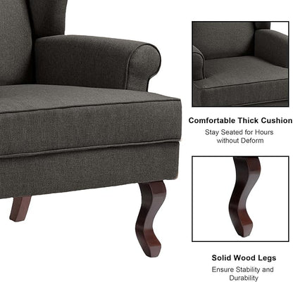 Accent Chair, High Back Upholstered Armchair with High Resilience Sponge & Wood Legs, Mid-Century Modern Comfy Single Sofa Reading Chairs for Living Room, Bedroom (Dark Grey, Set of 1)