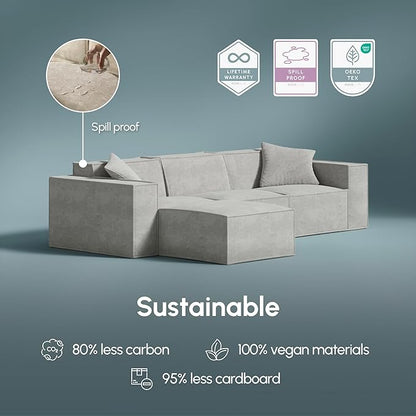 ROVE LAB M1 Modular Sectional Sofa with Ottoman, Sofa in a Box, PetFriendly Modular Couch, Spill-Resistant,Sustainable, Stylish, Modern Sectional Couch for Living Room with SmartFoam Comfort