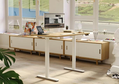 Claiks Electric Standing Desk, Adjustable Height Stand up Desk, 40x24 Inches Sit Stand Home Office Desk with Splice Board, White Frame/Nature Top