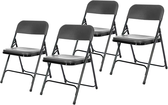 OEF Furnishings OEF800 Series Premium Heavy-Duty Plastic Folding Chairs, Lightweight, Durable Seating for Indoor and Outdoor Use, 500 lb Capacity (4-Pack, Gray Plastic with Black Frame)