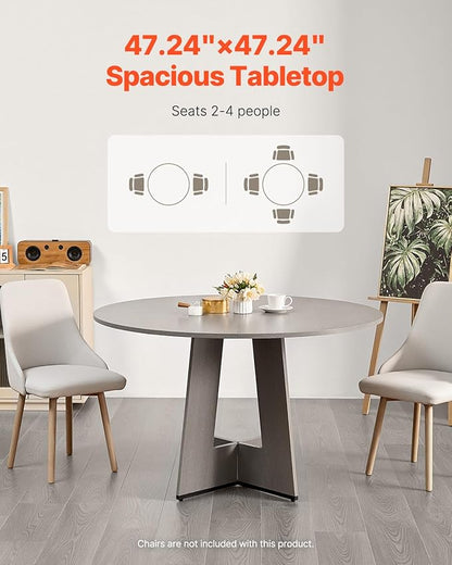 VEVOR Round Dining Table, 47 inch Wood Table for 4-6 Person, Farmhouse Circle Dinner Furniture, Rustic Leisure Tables with Thick Wooden Legs, for Home Kitchen Living Room, Grey (Only Table)