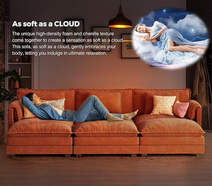ELUCHANG Oversized 113" Modular Sectional Sofa, Comfy Cloud Couch, L Shaped Deep Seat Sofa Couches for Living Room, 4-Seater Modern Sofa with Movable Ottoman, DIY Combination - Chenille Terracotta