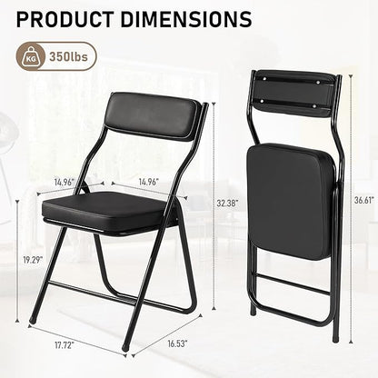 2 Pack Padded Folding Chairs with Cushion, Foldable Dining Chair Set Portable Indoor Outdoor Stackable Folding Chairs with Steel Frame for Home Office Events Wedding Party Black