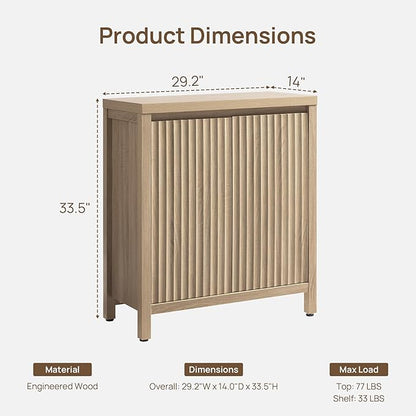SICOTAS Sideboard Buffet Cabinet with Storage, Fluted Credenza Console Cabinet with Adjustable Shelves, Farmhouse Coffee Bar Storage Cabinets for Kitchen, Living Room, Entryway, Light Oak