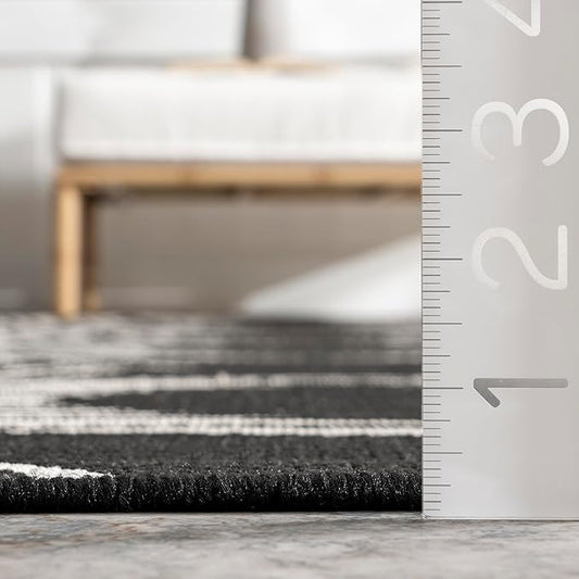 nuLOOM 5' x 8' Outdoor Tribal Geometric Area Rug, Stain Resistant, Weather Resistant, High Traffic, Patio, Balcony, Outside, Ranya Black