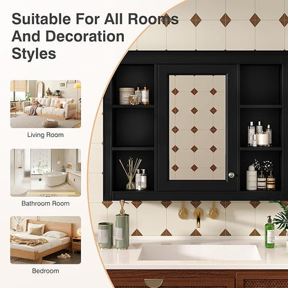 Bathroom Wall Cabinet with Mirror, 35'' x 27.5'' Medicine Cabinet with Mirror Door and Adjustable Shelves, Over Toilet Storage Cabinet, Wall-Mounted Bathroom Mirrors for Over Sink with Storage