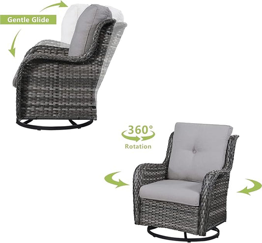 HUMMUH 6 Pieces Outdoor Patio Furniture Set Wicker Swivel Patio Chairs with Ottomans 2 Seater Outdoor Sectional Sofa/Patio Loveseat with Coffee Table