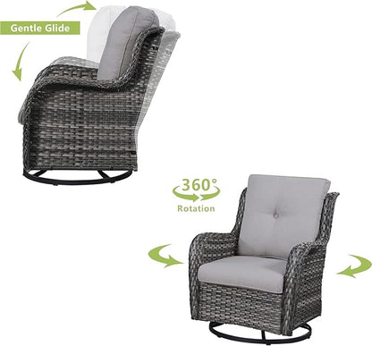 HUMMUH 9 Piece Patio Furniture PE Wikcer Outdoor Furniture Set with Sectional Sofa Swivel Patio Chairs Ottomans and Glass Coffee Table for Yard,Garden,Lawn