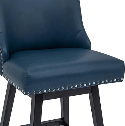 Bar Stool, PU Leather Barstool, 26 Inch Upholstered Counter Stools with 13.8" High Back and Footrest, Swivel Counter Height Barstools for Kitchen Island Home Bar Navy Blue