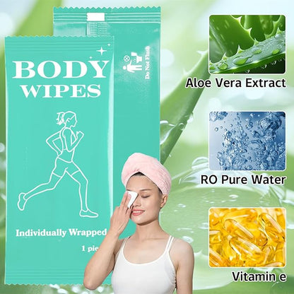 200 Pack Body Wipes Individually Wrapped, Shower Wipes For Adults, No Rinse Bath Wipe Bulk, Cleansing Wipe Travel Size for Travel, Gym, Camping, Outdoors Sports (Green)