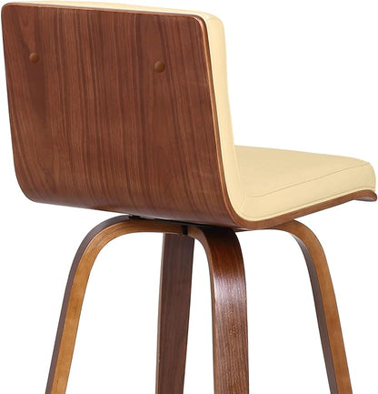 Armen Living Vienna 30" Swivel Bar Stool in Walnut Wood Finish with Cream Faux Leather - Set of 3