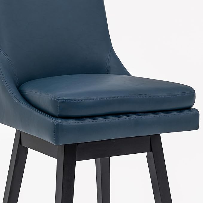 Bar Stools Set of 4, PU Leather Barstools, 26 Inch Upholstered Counter Stools with 14.2" High Back and Footrest, Swivel Counter Height Barstools for Kitchen Island Home Bar Navy Blue