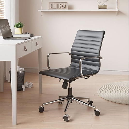 Desk Chair Comfortable Swivel Office Chair with Wheels and Armrests Wide Heavy-Duty Seat for Women and Men 22.83in Ergonomic Chair for Home Office，Black