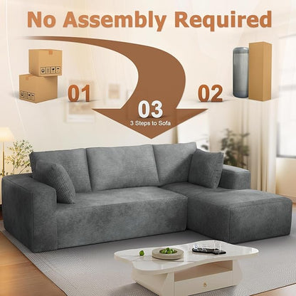 108” Cloud Sectional Couch, Modular Sectional Sofa with Deep Seat, Corduroy Boneless Couches with Chaise for Living Room Bedroom, No Assembly Required