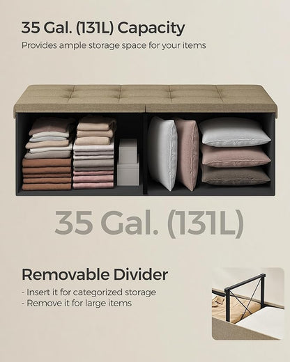 SONGMICS Mazie Collection - 43 Inches Storage Ottoman, Foldable Storage Bench with Flipping Lid, 660 lb Load Capacity, for Entryway, Living Room, Bedroom, Camel Brown ULSF076K01