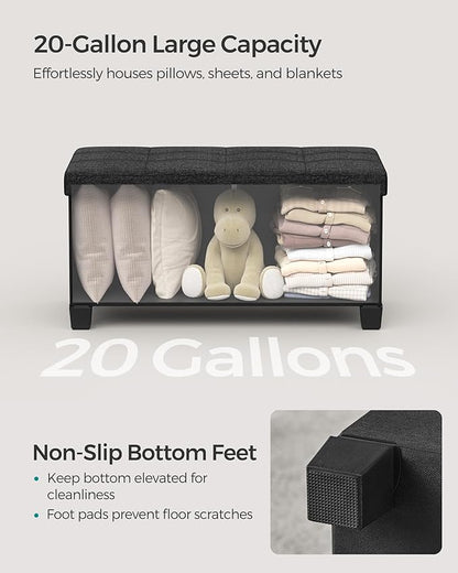 SONGMICS Storage Ottoman Bench, Foldable Foot Rest with Legs, 15 x 30 x 15.2 Inches, End of Bed Bench, Storage Chest, Load up to 660 lb, for Living Room, Bedroom, Entryway, Ink Black ULSF016B01