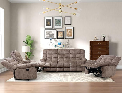 CANMOV Manual Loveseat Recliner, 2 Seat Recliner Sofa Chair with Armrest and Overstuffed Backrest, Couch Set for Living Room, Bedroom, Office, Light Brown