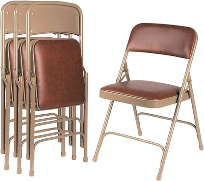 OEF Furnishings OEF1200 Series Premium Heavy Duty Vinyl Padded Folding Chairs, Commercial Grade 500 lb Capacity (4-Pack, Honey Brown)