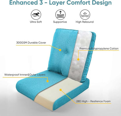 8-Piece Outdoor Patio Cushion Set - Fade & Water Resistant with Removable Olefin Cover, 22x24x4 Inch Memory Foam Cushions for Wicker Sectional Sofa – Teal/Buckle