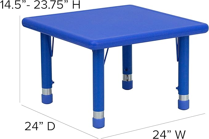 Flash Furniture Wren 24'' Square Blue Plastic Height Adjustable Activity Table