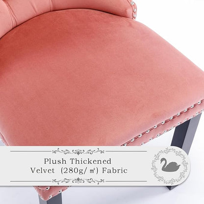 Velvet Upholstered Dining Chairs Set of 2, Modern Style Kitchen Side Chairs with Nailhead Trim and Wood Legs,Metal Pulling Ring for Dining Room Living Room(Pink,Set of 2)