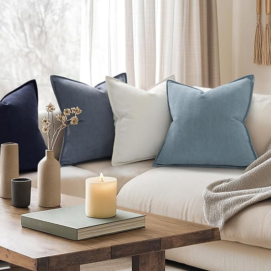 ZWJD Dusty Blue Pillow Covers 16x16 Set of 2 Chenille Throw Pillow Covers with Elegant Design Soft and Luxurious Decorative Throw Pillows for Couch, Bed, and Home Decor