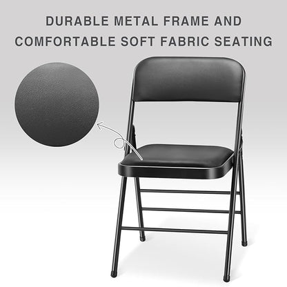 cyclone sound 4 Pack Folding Chairs with PU Padded Cushion and Back, Commercial Grade Metal Chairs with Comfortable PU Leather Cushion for Home and Office, for Indoor and Outdoor Events (4, Black-PU)