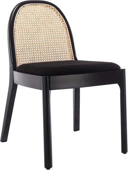 Rattan Dining Chairs Set of 6, Modern Dining Room Chairs with Cane Back Comfy Accent Sherpa Chair Upholstered Boucle Chair for Kitchen/Restaurant/Living Room, Black