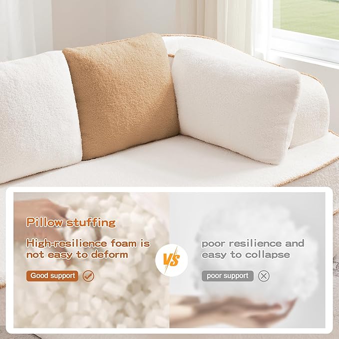 Cloud Sectional Sofa Modern Boneless Couch for Living Room, Comfy Deep Seat Comfy Teddy Fabric Double Sofa Chaise No Assembly Required (White, 135"- 4 Seater)