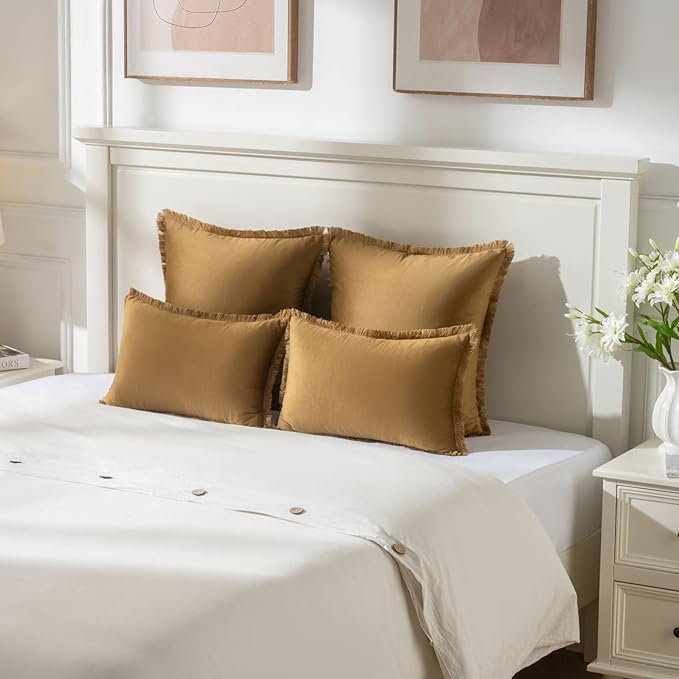 FUTEI Brown Velvet Decorative Throw Pillow Covers 26x26 Set of 2,Soft Cozy Edge with Tassels Euro Pillow Shams,Boho Modern Home Decor for Couch Bed Living Room