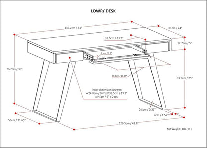 SIMPLIHOME Lowry Desk - 54-Inch Wide Solid Acacia Wood and Metal Writing Desk in Rustic Natural Aged Brown, Modern Industrial Home Office Computer Table with 2 Drawers and Flip-Down Keyboard Tray
