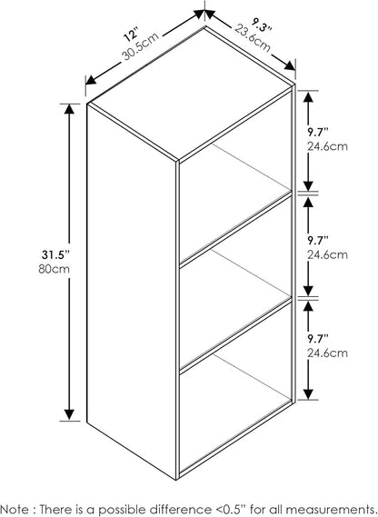 Furinno LUDER Book Shelf, 3-Cube Bookshelf, Bookcase with Open Shelves, 9.3 x 12 x 31.5, for Living Room, Bedroom, Home Office, White
