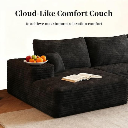 135.4'' Oversized Cloud Sofa Sectional Couch, Boneless Couch with L-Shape Chaise, Upholstered Compression Modular Sectional Sofa for Living Room, No Assembly Required (Black, Left Facing Chaise)