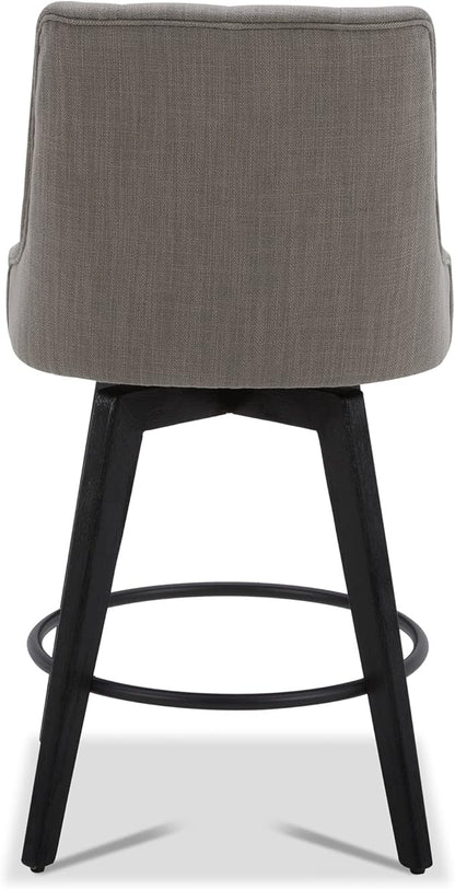 Watson & Whitely Counter Height Bar Stools Set of 3, Performance Fabric Upholstered Modern Swivel Barstool with Back, Solid Wood Legs, 26" H Seat, Flint Grey