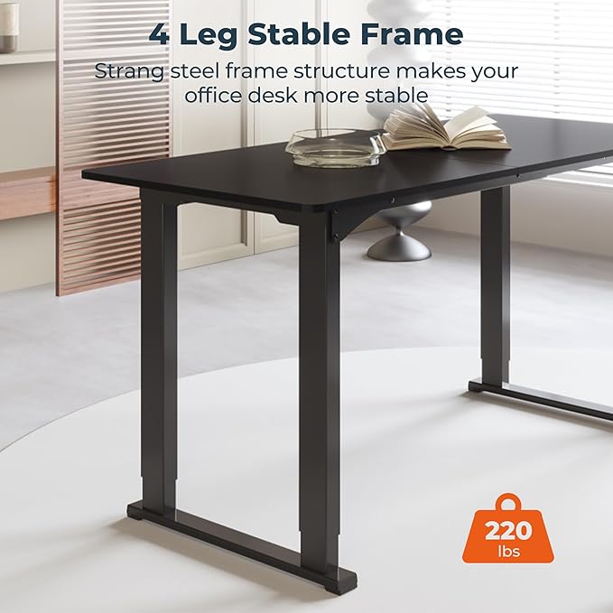 4 Legs Standing Desk, Large 63x28 Inches Electric Adjustable Height Desks with Splice Board, Stand Up DesksHome Office Computer Workstation, Black