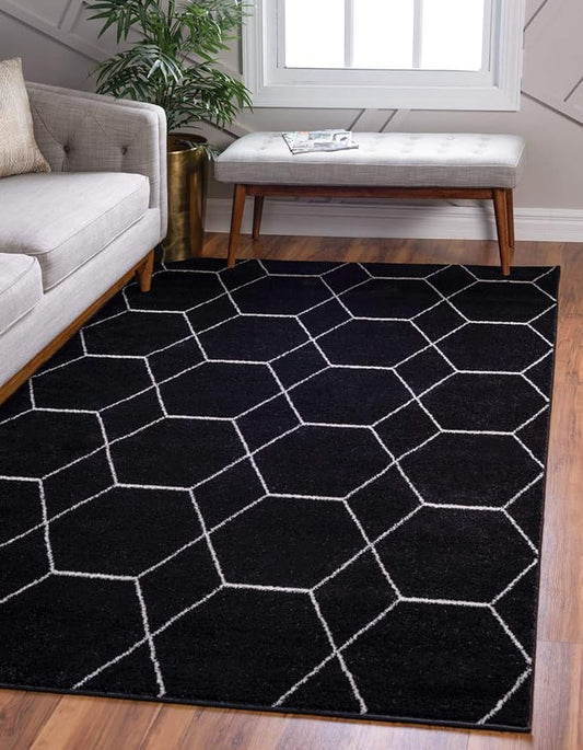 Unique Loom Trellis Frieze Collection Area Rug - Geometric (4' 1" x 6' 1", Black/ Ivory)