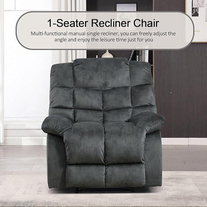 CANMOV Manual Reclining Sofa Set,2 Pieces Sofa Furniture Set for Living Room, Manual Recliner Sofa and Recliner Chair with Arms for Living Room, Bedroom, Grey(1+3)