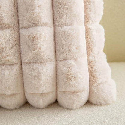 Neelvin Beige Faux Fur Cozy Soft Plaid Decorative Throw Pillow Covers 16x16 inch Set of 2,Velvet Pillowcase Cushion Case for Sofa Couch