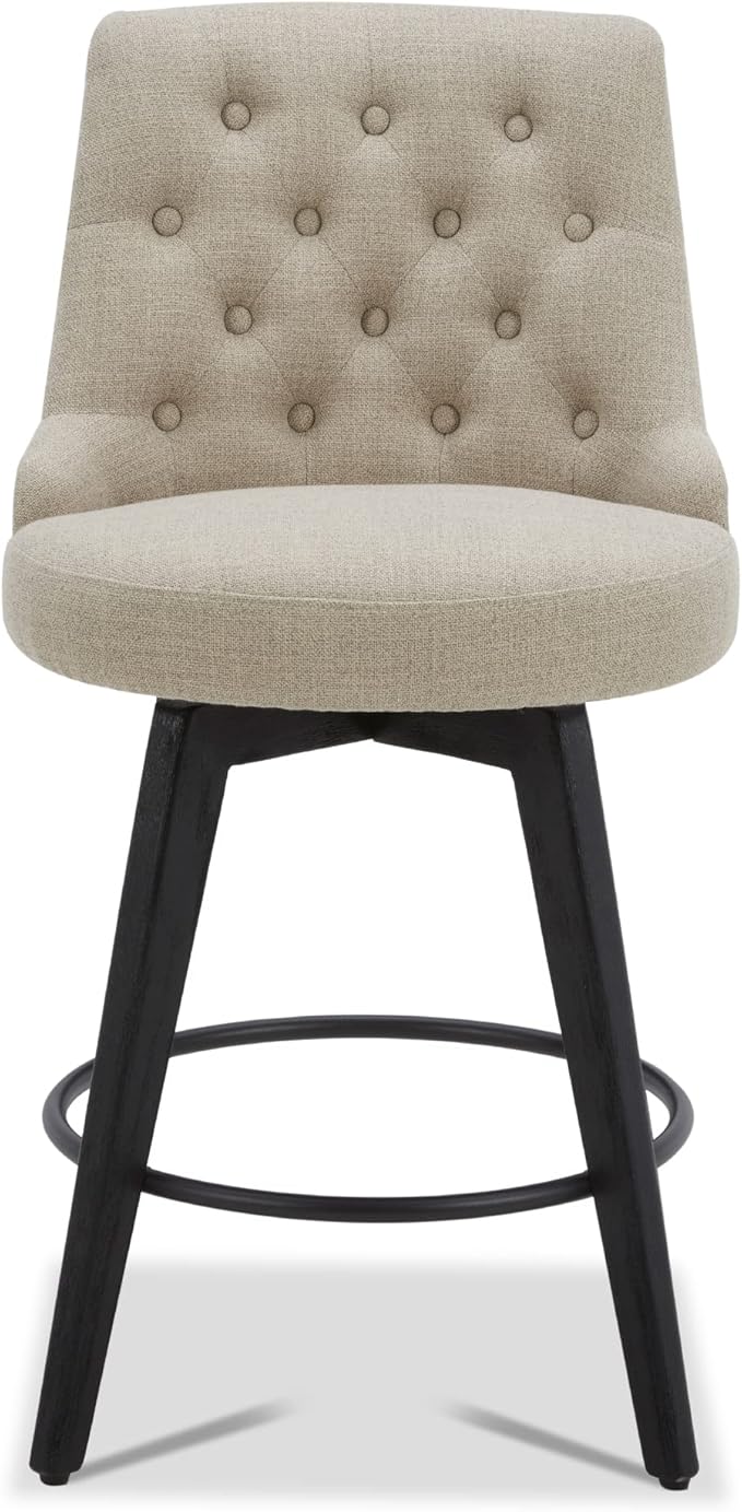 Watson & Whitely Modern Swivel Bar Stools, Performance Fabric Upholstered Counter Height Bar Stool with Back, Solid Wood Legs, 26" H Seat, Set of 2, Tan