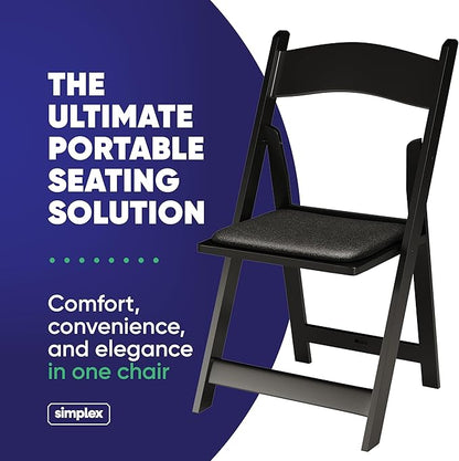 SIMPLEX 72 Black Resin Stackable Folding Chair - Comfortable Black Foldable Chair - Folding Chairs with Padded Seats - Indoor/Outdoor Folding Chairs for Events - Lightweight Foldable Chairs (72 Pack)