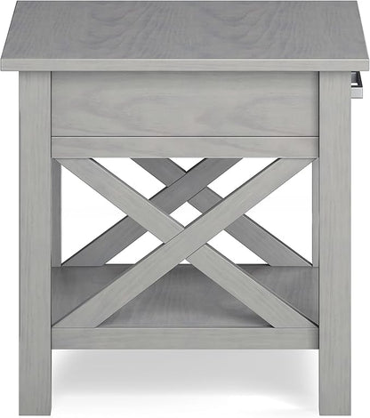 SIMPLIHOME Kitchener SOLID WOOD 21 Inch Wide Square Contemporary End Side Table in Fog Grey, For the Living Room and Bedroom