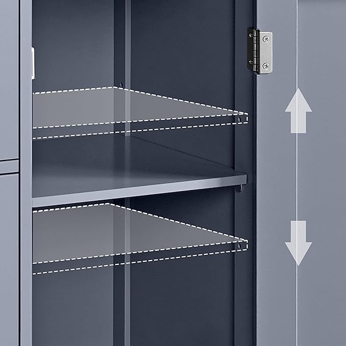 Yaheetech Bathroom Floor Cabinet, Freestanding Storage Organizer Unit Kitchen Cupboard W/ 4 Drawers & Adjustable Shelves, Using for Kitchen/Bathroom, Gray