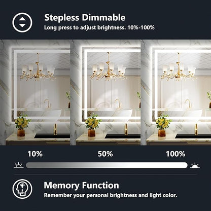 44x36 Inch LED Bathroom Mirror with Lights Front and Backlit Lighted Vanity Mirror for Bathroom Wall with 3 Colors Dimmable Anti-Fog Memory Shatter-Proof IP54 Waterproof Horizontal/Vertical