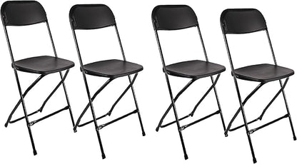 BTEXPERT Set of 4, Black Plastic Folding Chair Steel Frame Commercial High Capacity Event Chair Lightweight Set for Office Wedding Party Picnic Kitchen Dining Church School