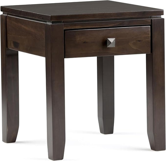 SIMPLIHOME Cosmopolitan SOLID WOOD 18 inch Wide Square Contemporary End Side Table in Mahogany Brown for the Living Room and Bedroom