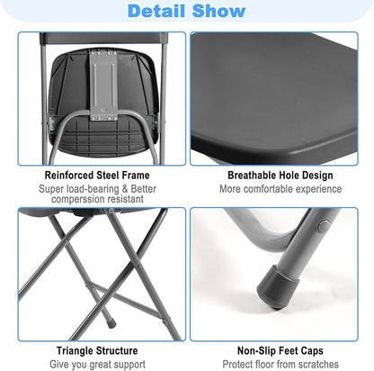 90 Pack Plastic Folding Chairs, Portable Party Chairs, Stackable Commercial Seats with Steel Frame for Home Office Wedding Party Indoor Outdoor Events Chairs, 350lbs Capacity,Gray