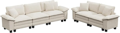 PHI VILLA Cloud Modular Couches Sets, 2 Pieces Comfy Sectional Sofa Set with Loveseat, 5-Seater Upholstered Couch for Living Room, Corduroy, Beige